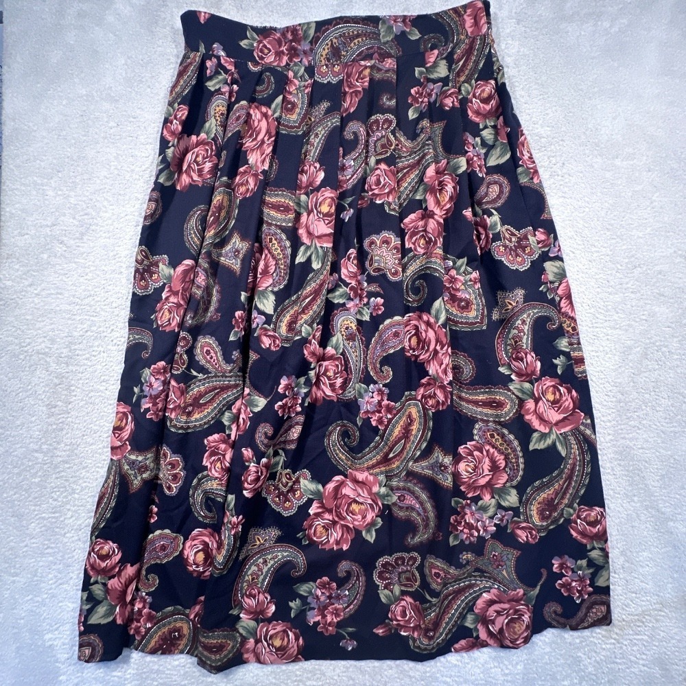 Vintage Kathie Lee Maxi Skirt‎ Women's Floral Paisley Print Elastic Waist